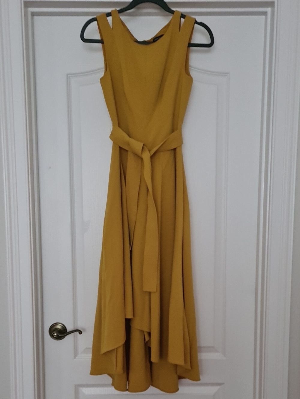 Karen Millen Mustard Yellow Asymmetric Hem Midi Dress